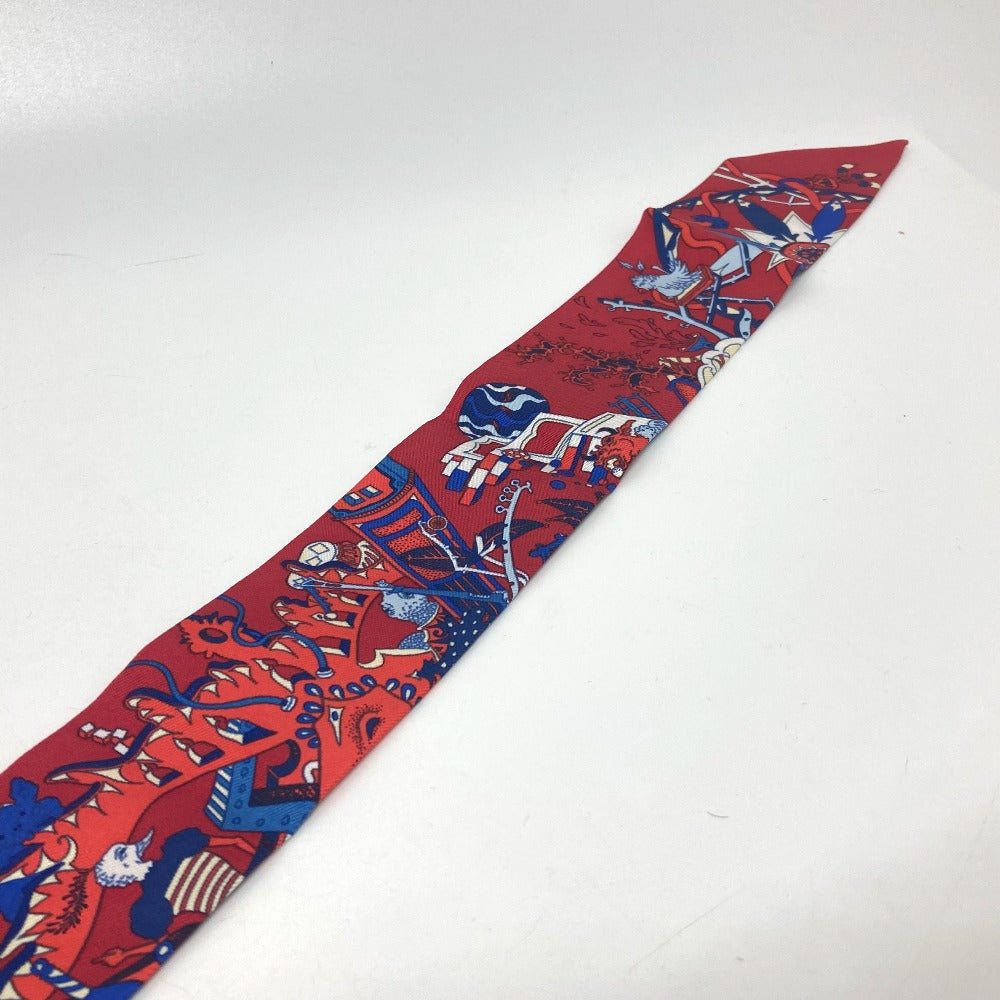 HERMES scarf silk Red animal Women Used