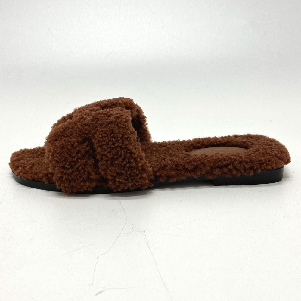 HERMES Sandals Sheepskin Brown Oran 37