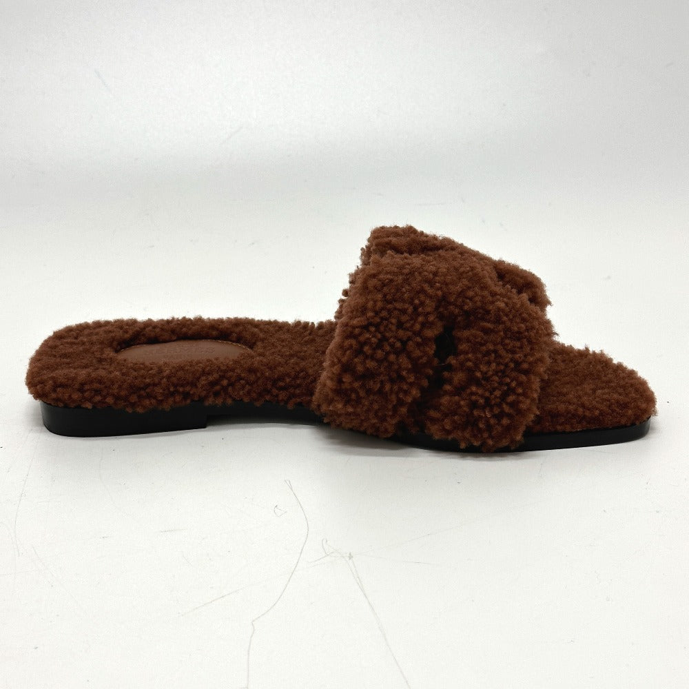 HERMES Sandals Sheepskin Brown Oran 37