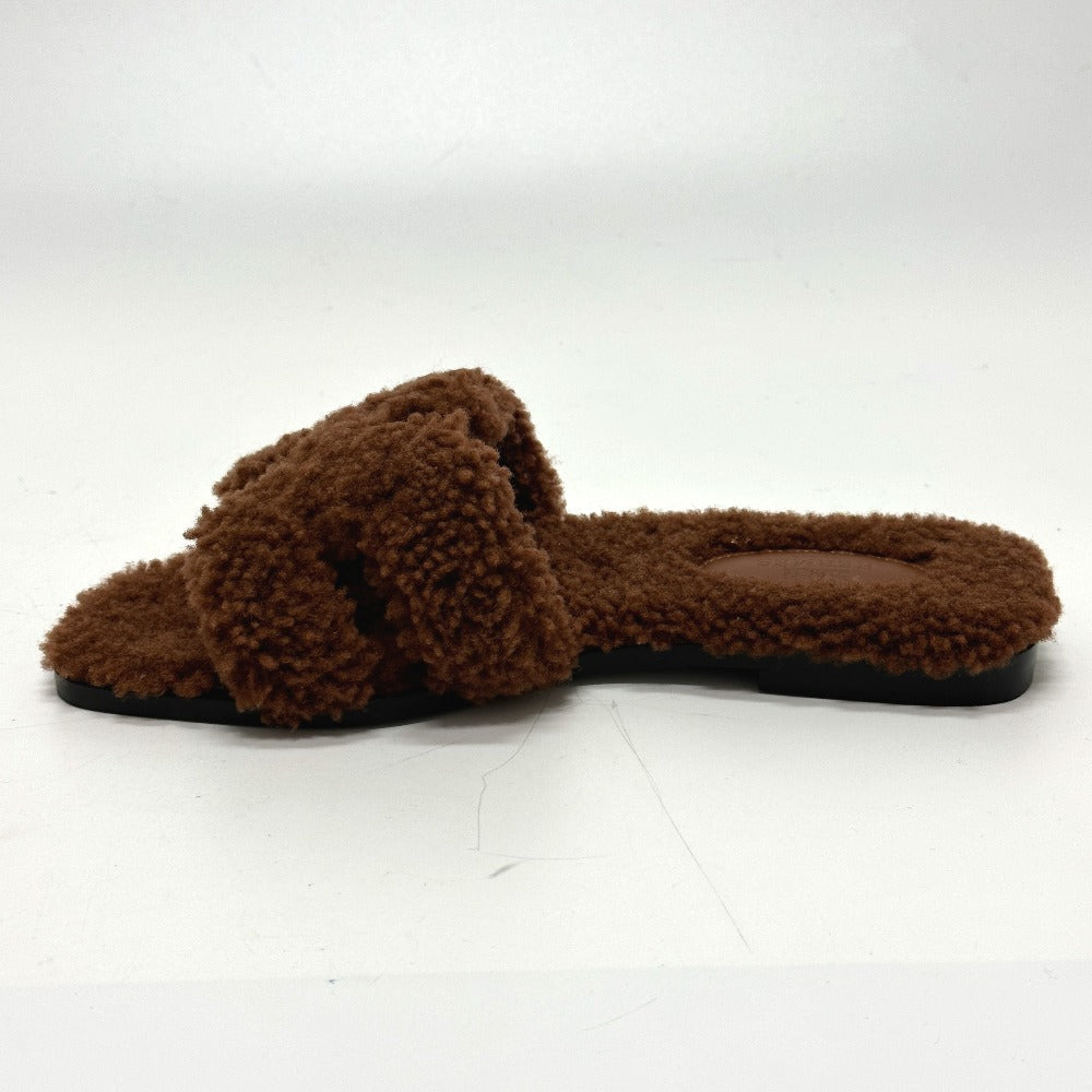 HERMES Sandals Sheepskin Brown Oran 37