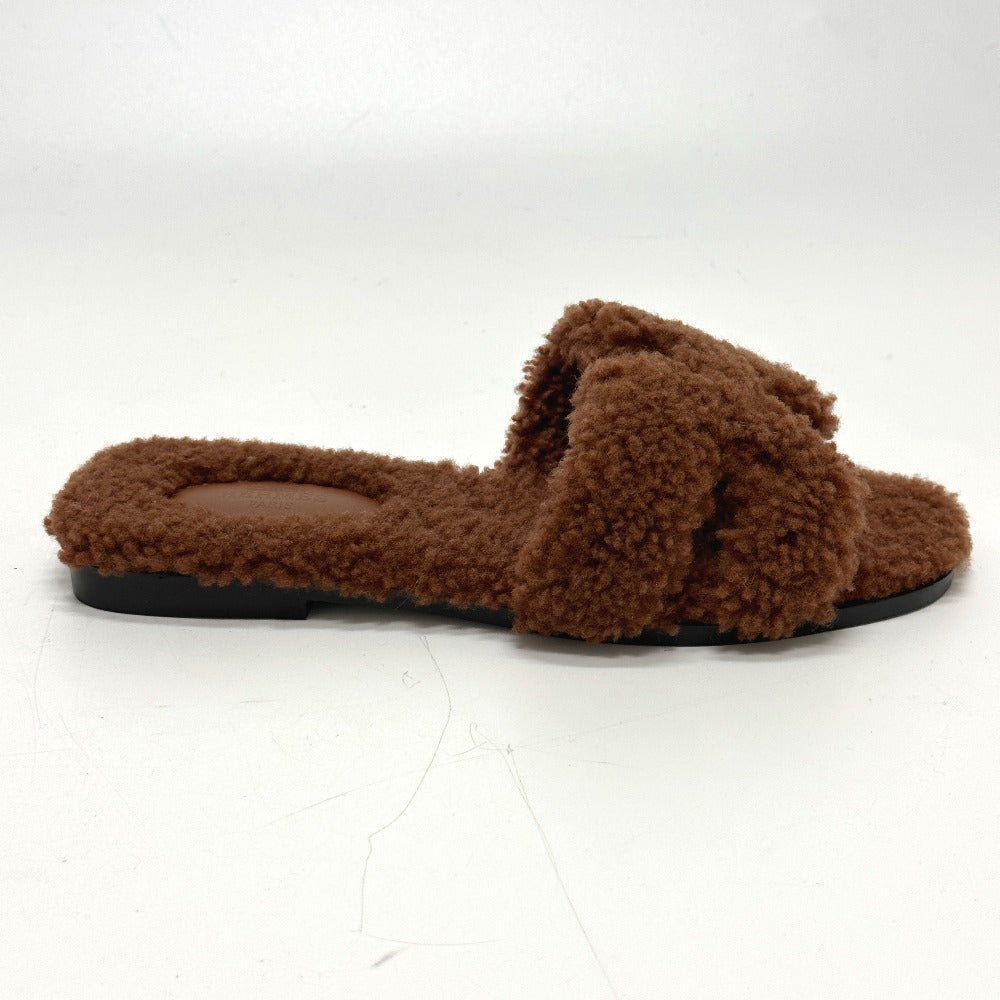 HERMES Sandals Sheepskin Brown Oran 37