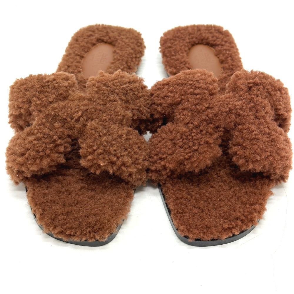 HERMES Sandals Sheepskin Brown Oran 37