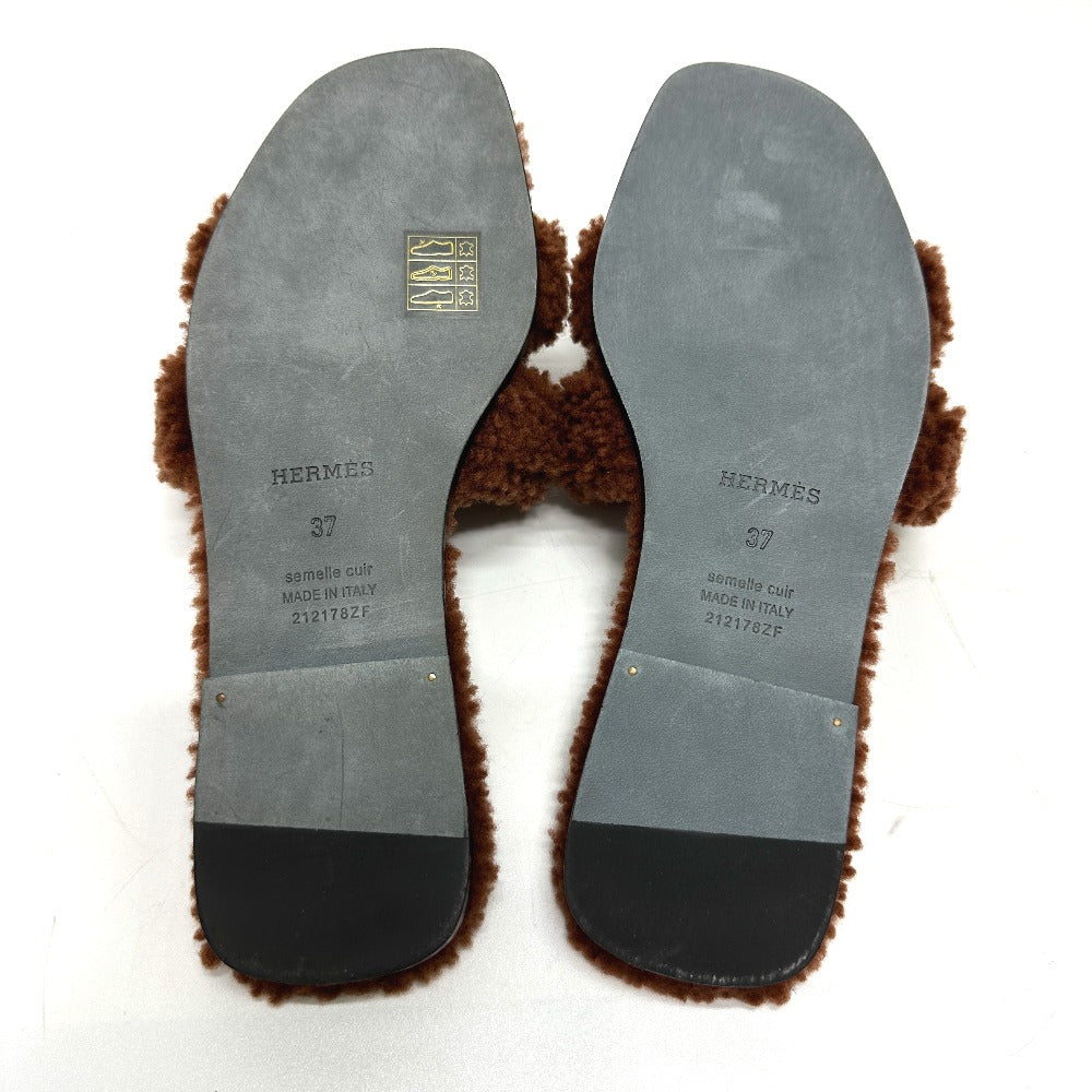 HERMES Sandals Sheepskin Brown Oran 37