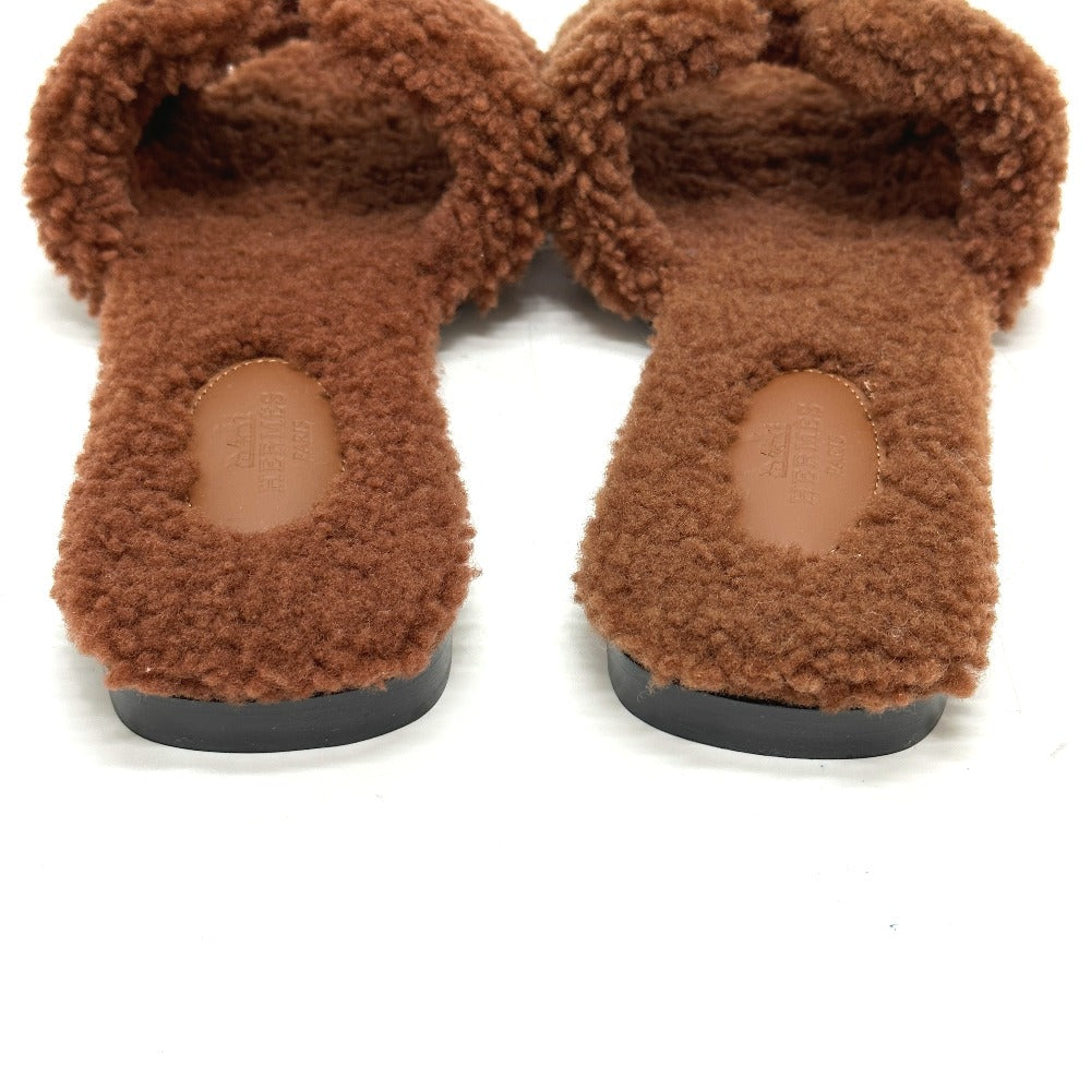 HERMES Sandals Sheepskin Brown Oran 37