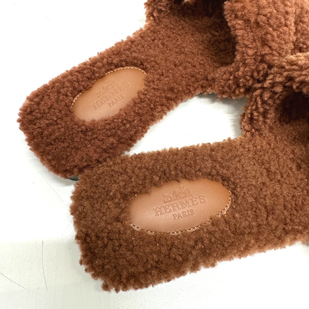 HERMES Sandals Sheepskin Brown Oran 37