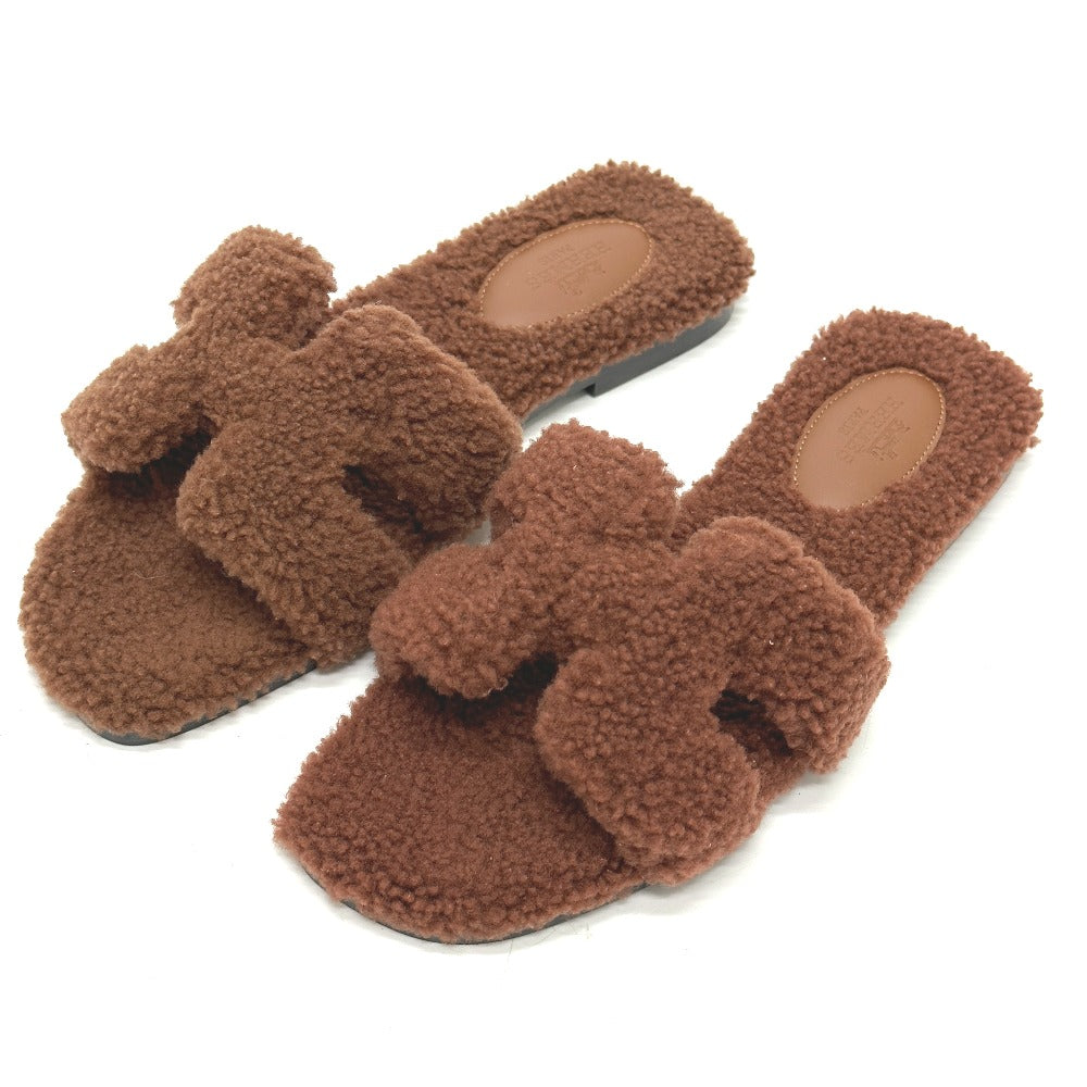 HERMES Sandals Sheepskin Brown Oran 36.5