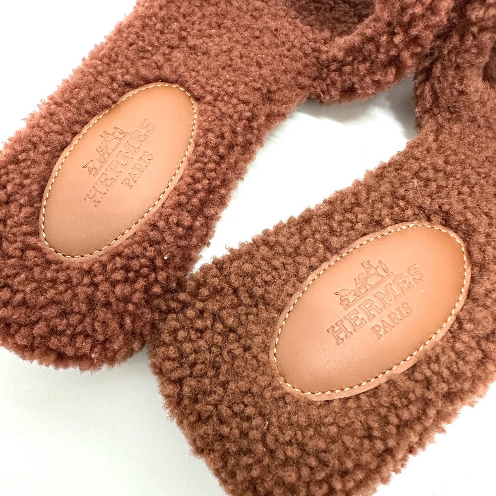 HERMES Sandals Sheepskin Brown Oran 36.5