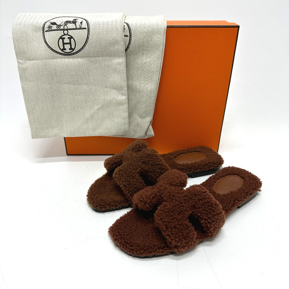 HERMES Sandals Sheepskin Brown Oran 36.5