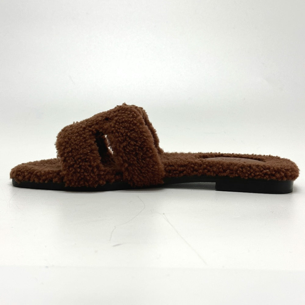 HERMES Sandals Sheepskin Brown Oran 36.5