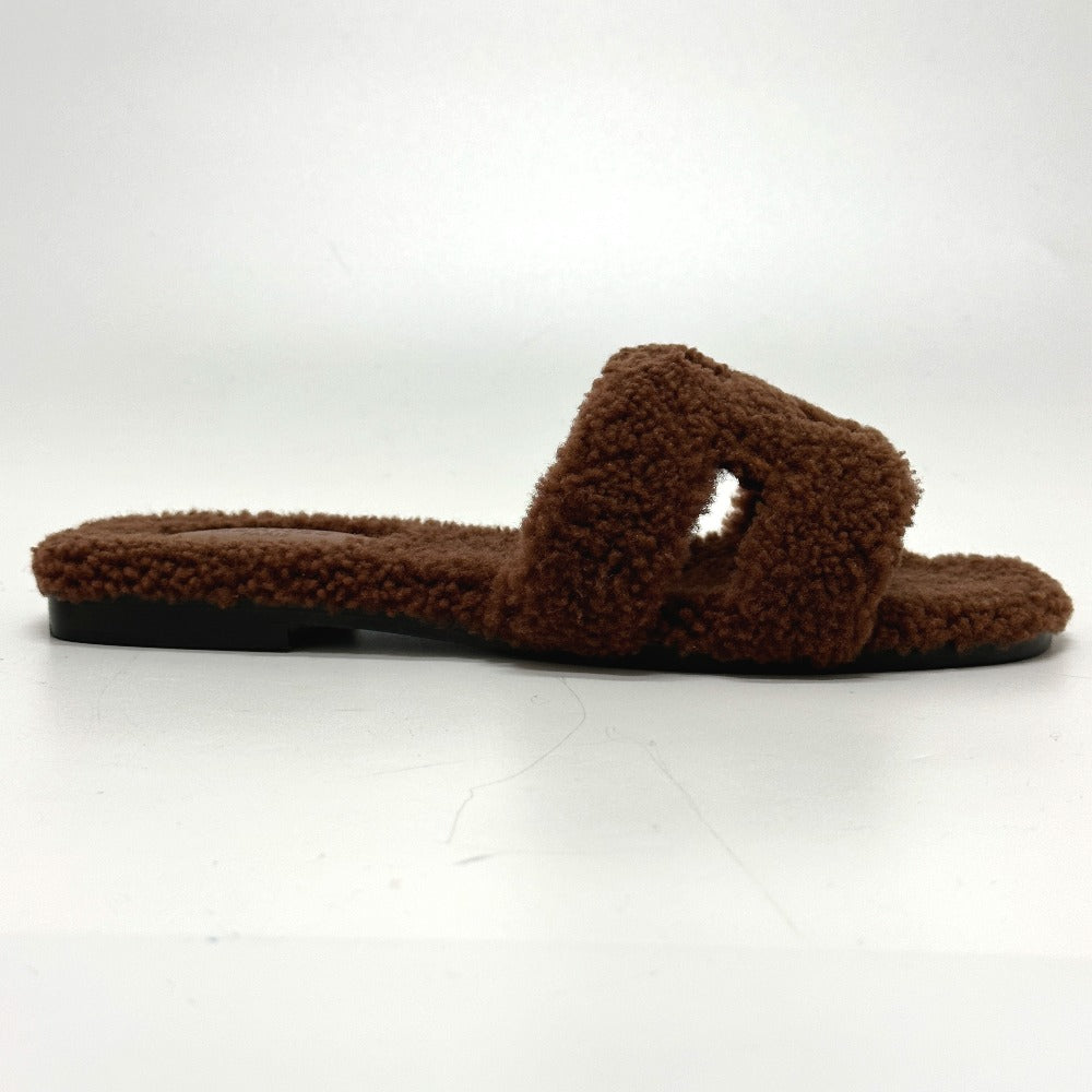 HERMES Sandals Sheepskin Brown Oran 36.5