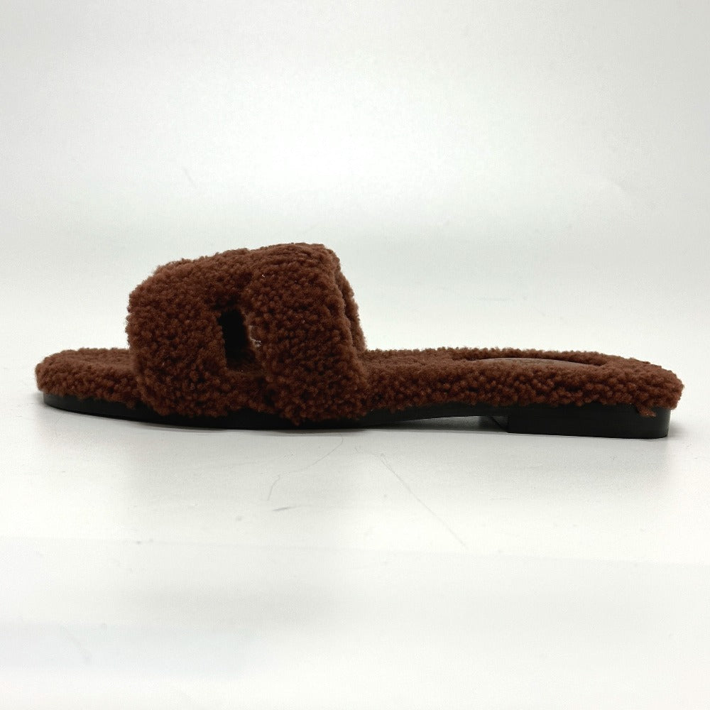 HERMES Sandals Sheepskin Brown Oran 36.5