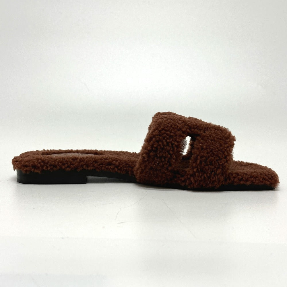 HERMES Sandals Sheepskin Brown Oran 36.5