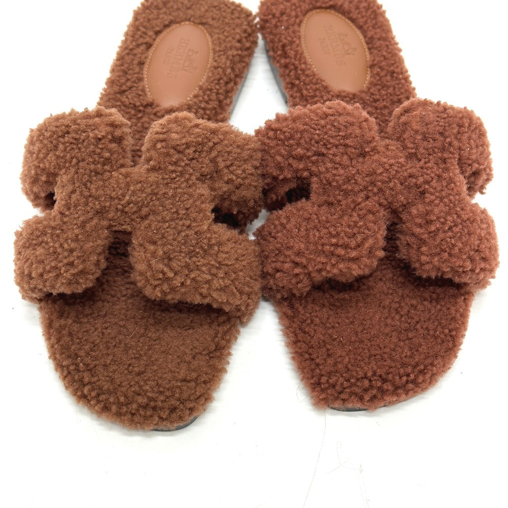 HERMES Sandals Sheepskin Brown Oran 36.5