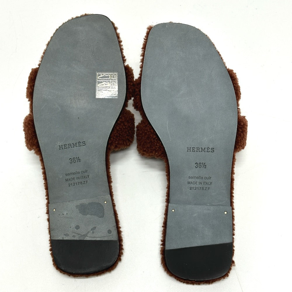 HERMES Sandals Sheepskin Brown Oran 36.5