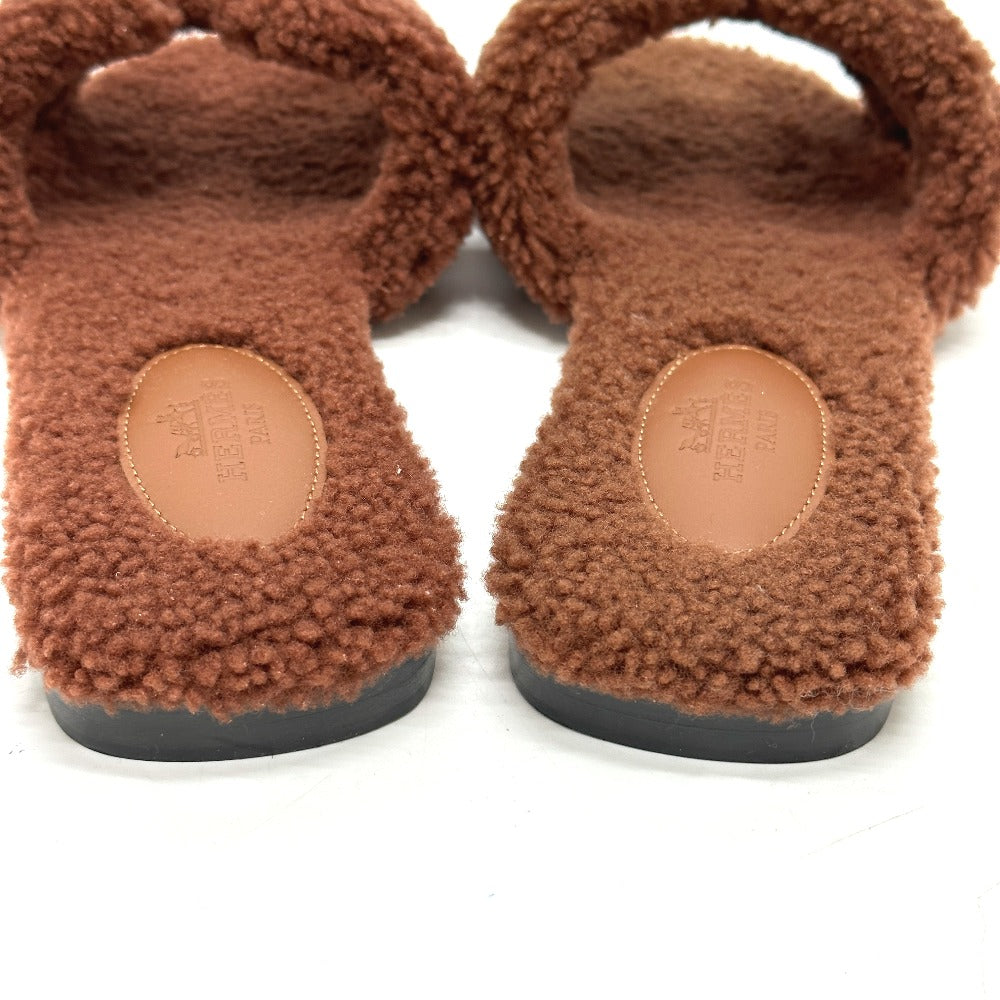 HERMES Sandals Sheepskin Brown Oran 36.5