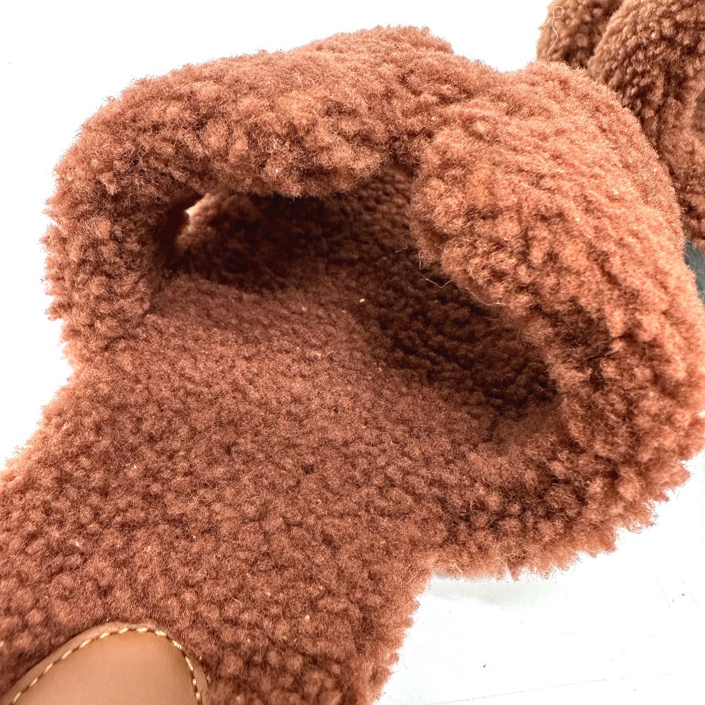 HERMES Sandals Sheepskin Brown Oran 36.5