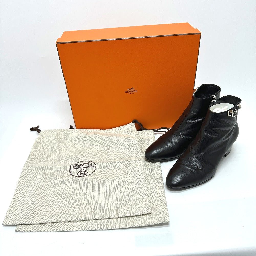 HERMES boots leather black Sistina 36.5