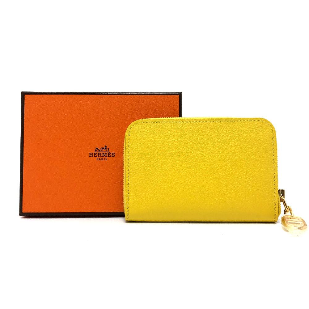 HERMES Card Case Evercolor yellow Chene Dunkle Zip Angor