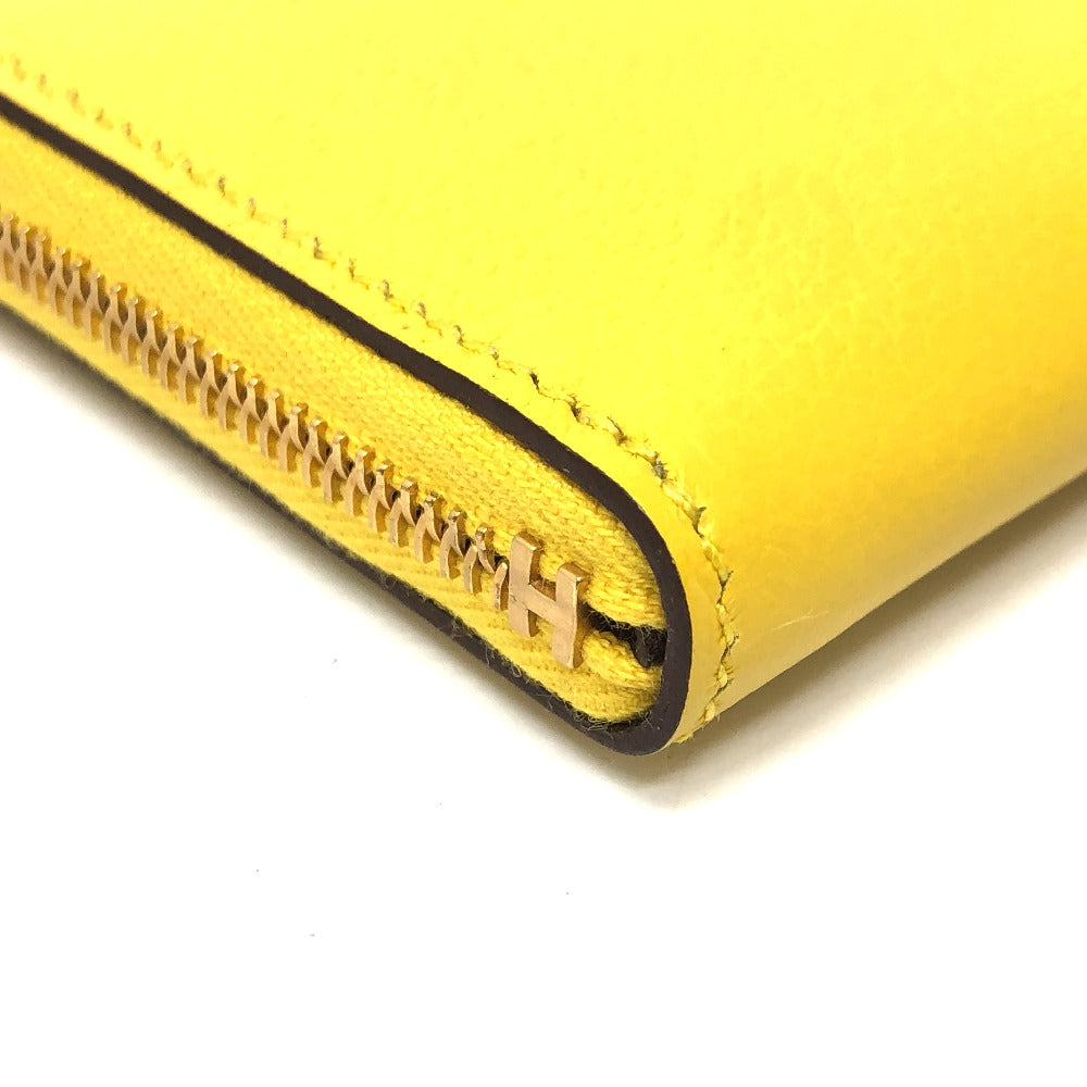 HERMES Card Case Evercolor yellow Chene Dunkle Zip Angor