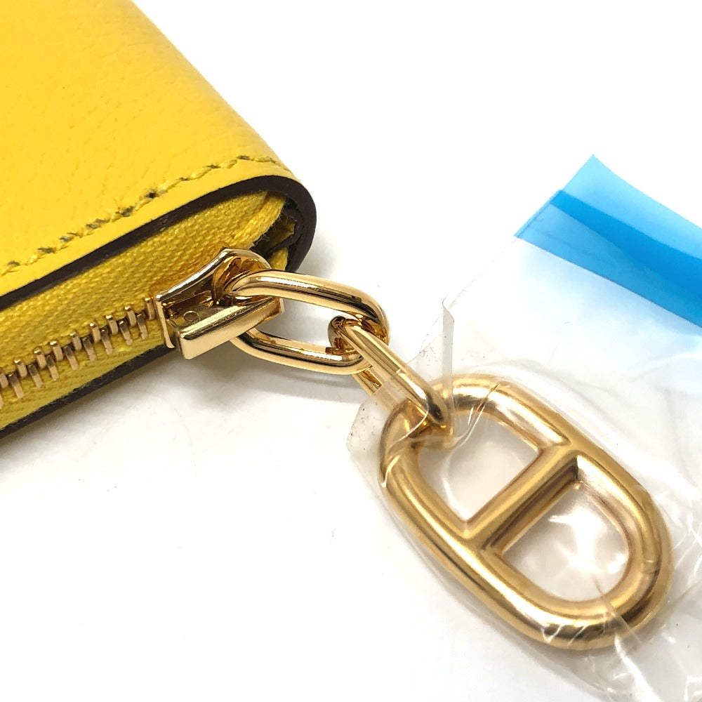 HERMES Card Case Evercolor yellow Chene Dunkle Zip Angor