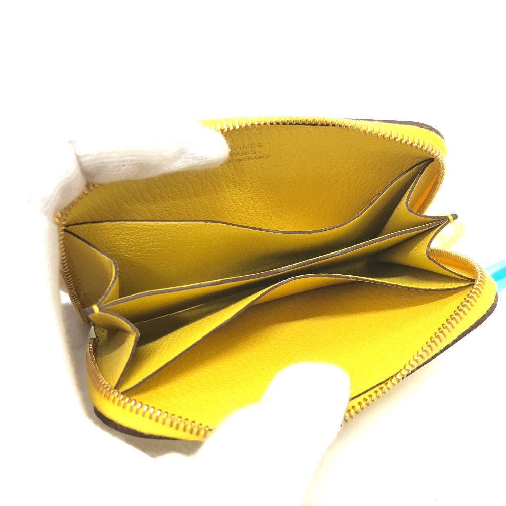 HERMES Card Case Evercolor yellow Chene Dunkle Zip Angor