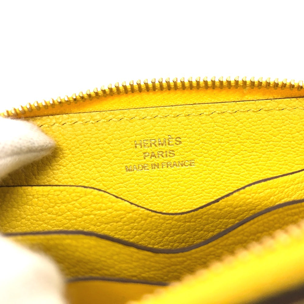 HERMES Card Case Evercolor yellow Chene Dunkle Zip Angor