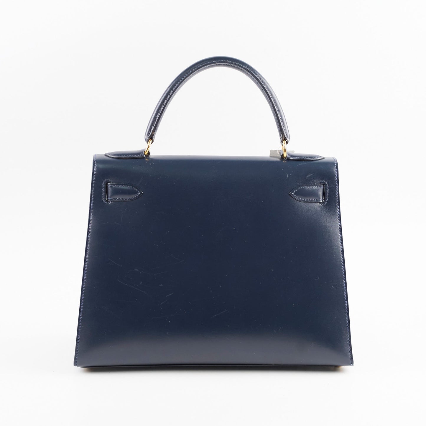 Hermes Kelly 28 Blue Indigo Box Circle X Stamp