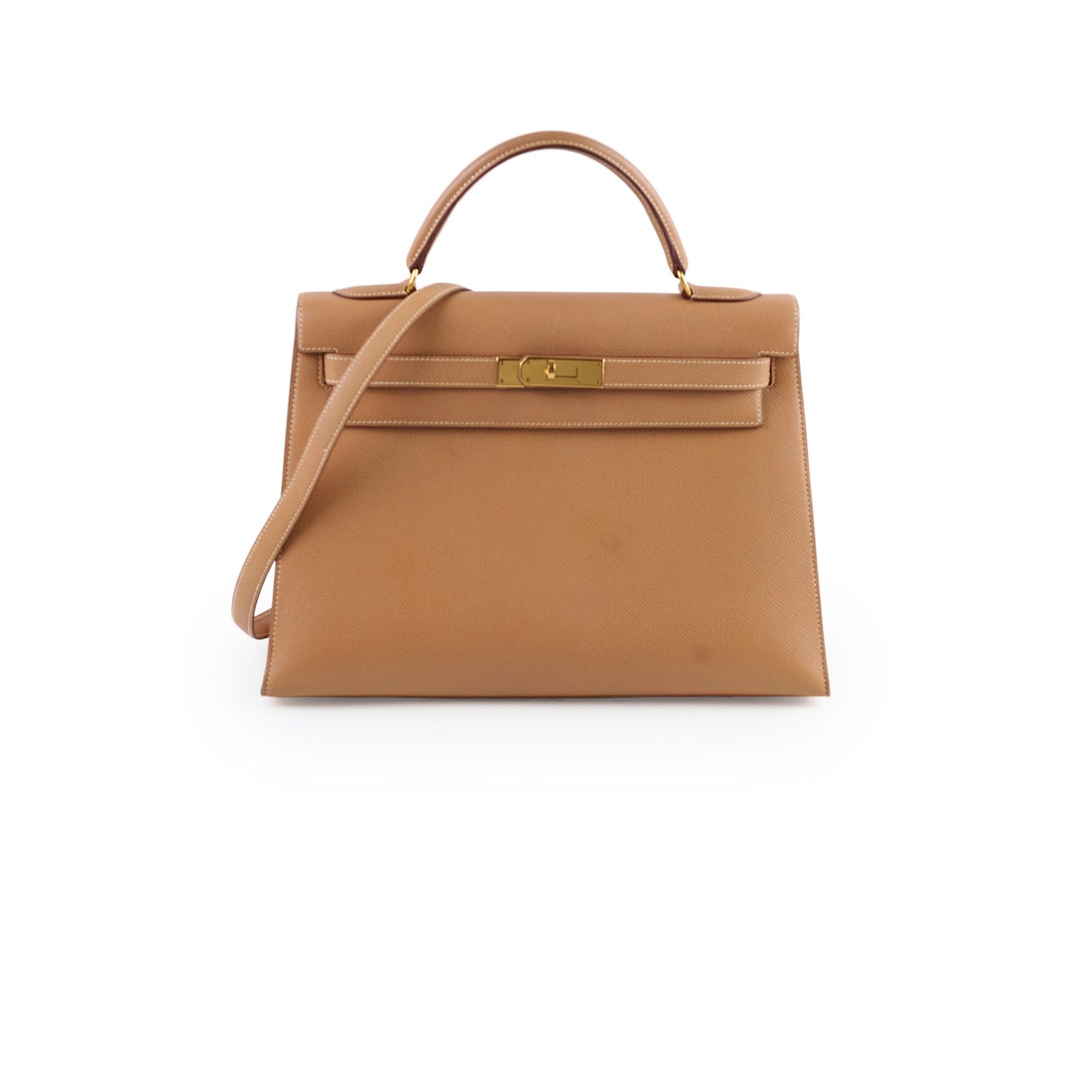 Hermes Kelly 32 Cushbell Natural Gold Circle W Stamp