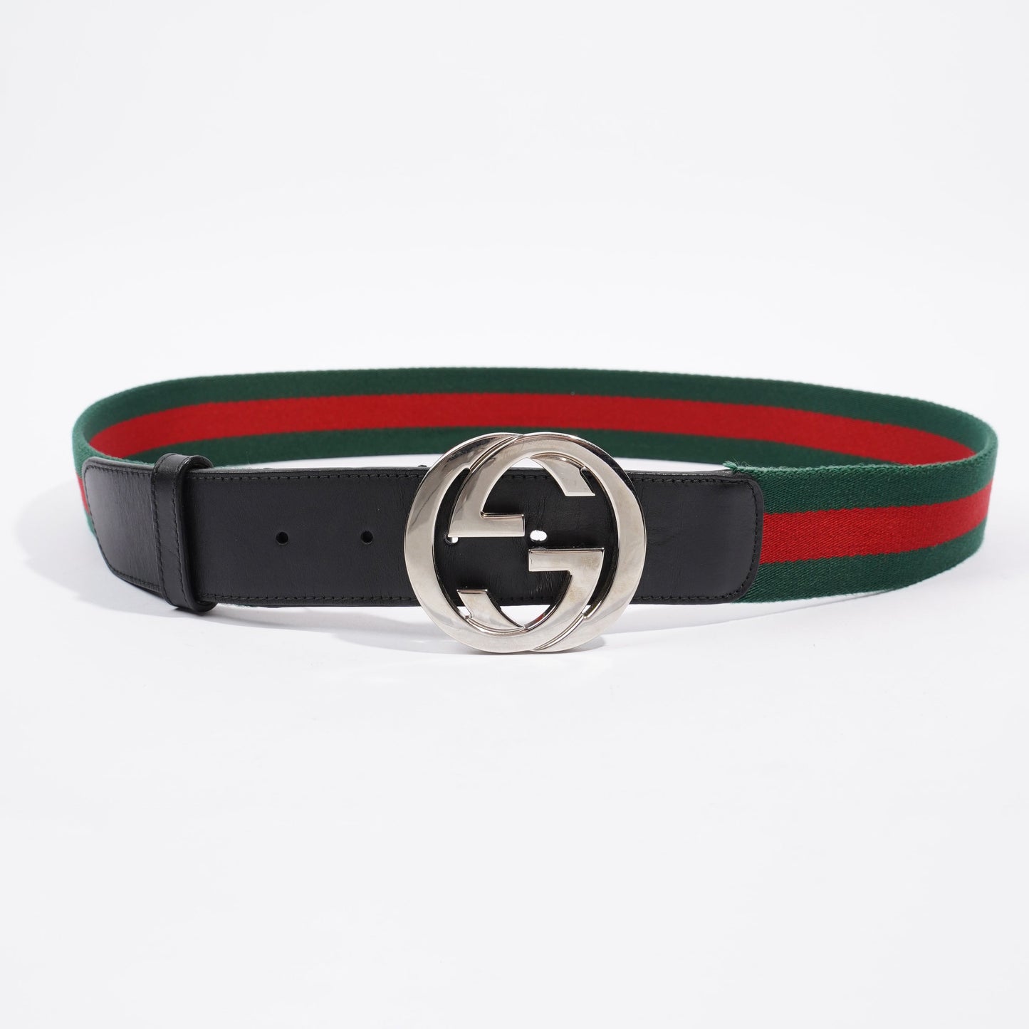 Gucci GG Interlocking Belt Silver / Green / Red Leather 95cm 38"