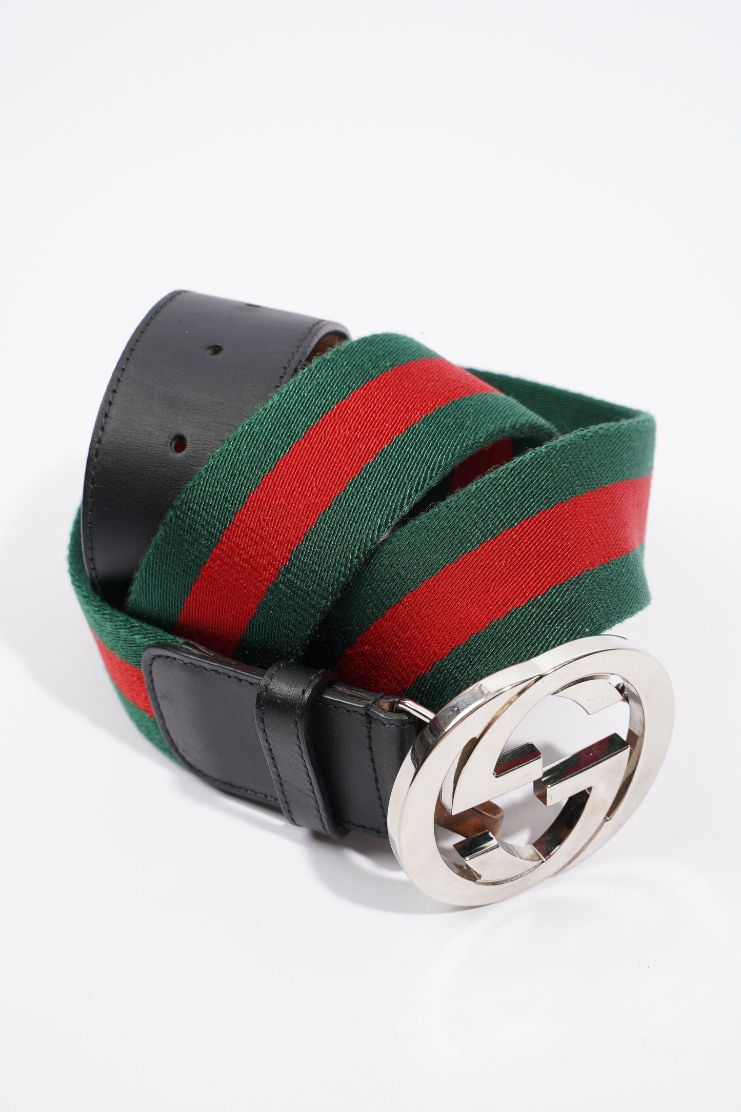 Gucci GG Interlocking Belt Silver / Green / Red Leather 95cm 38"