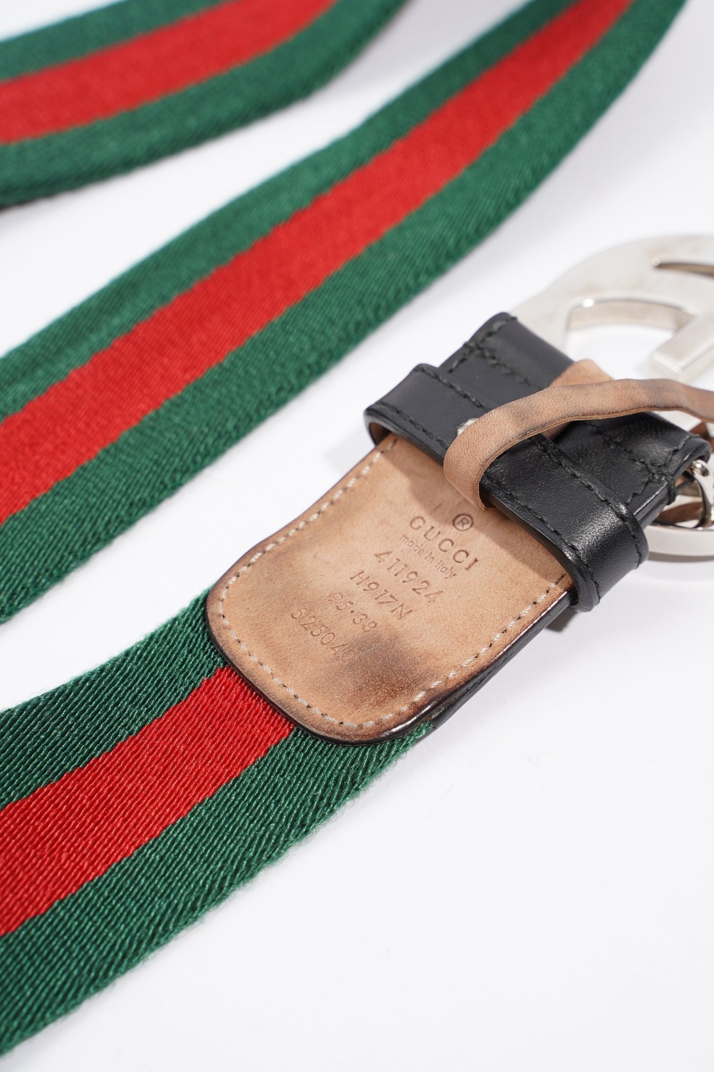 Gucci GG Interlocking Belt Silver / Green / Red Leather 95cm 38"