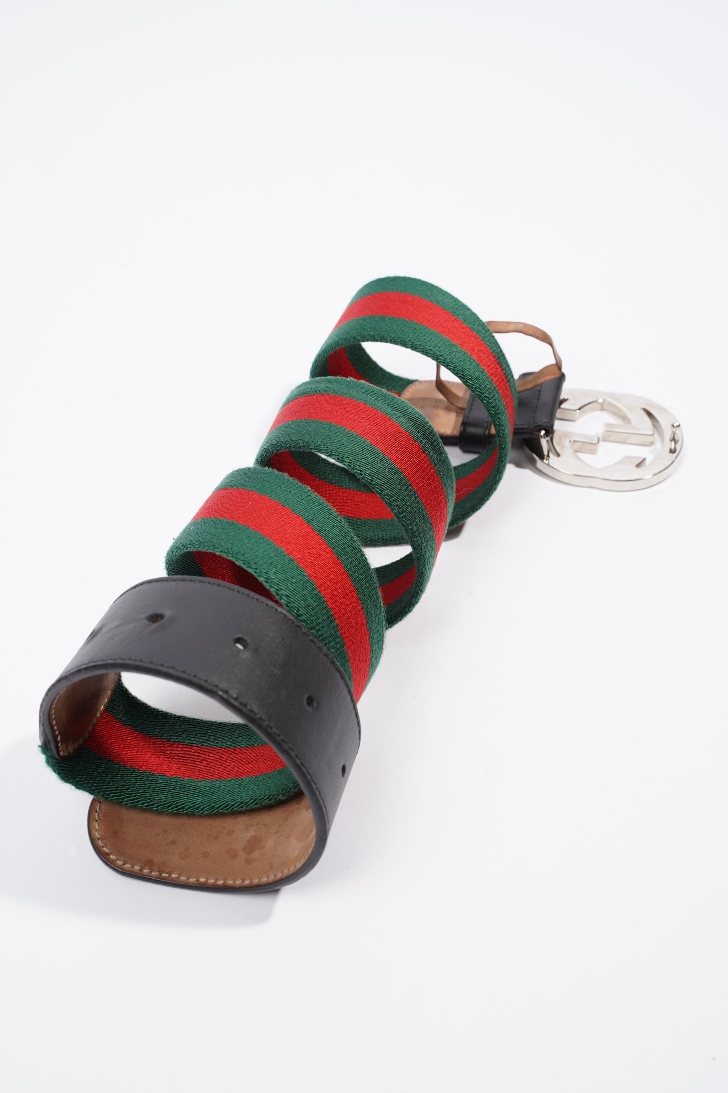Gucci GG Interlocking Belt Silver / Green / Red Leather 95cm 38"