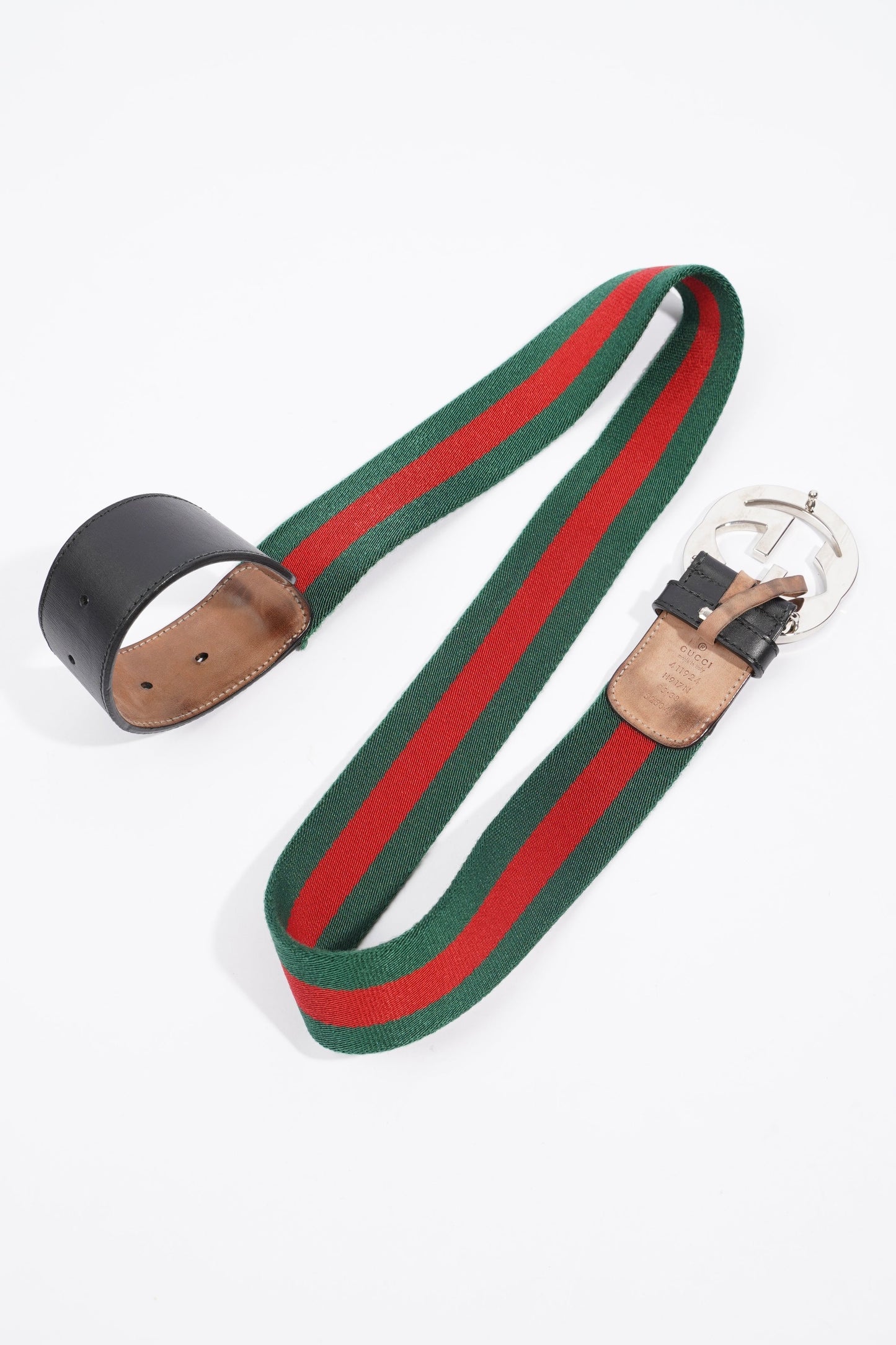 Gucci GG Interlocking Belt Silver / Green / Red Leather 95cm 38"