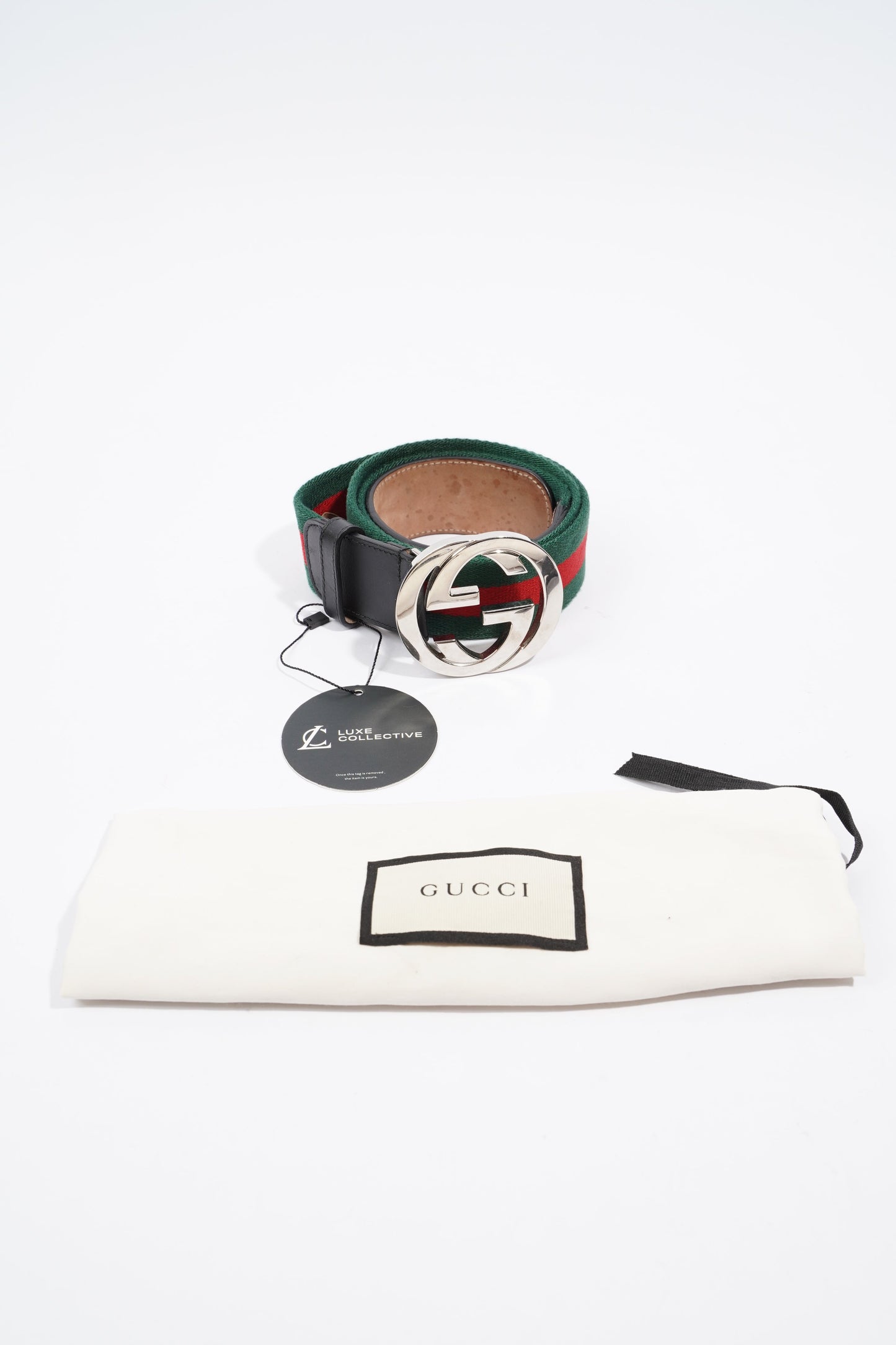 Gucci GG Interlocking Belt Silver / Green / Red Leather 95cm 38"