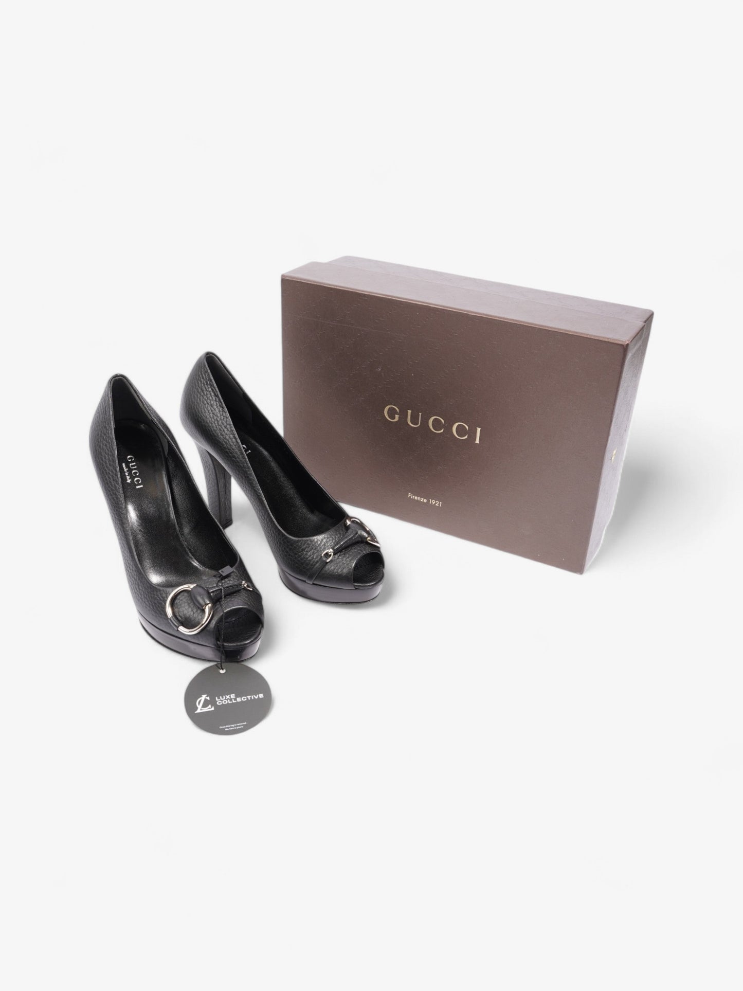 Gucci Horsebit Court Peep Toe 90 Black Leather EU 36.5 UK 3.5