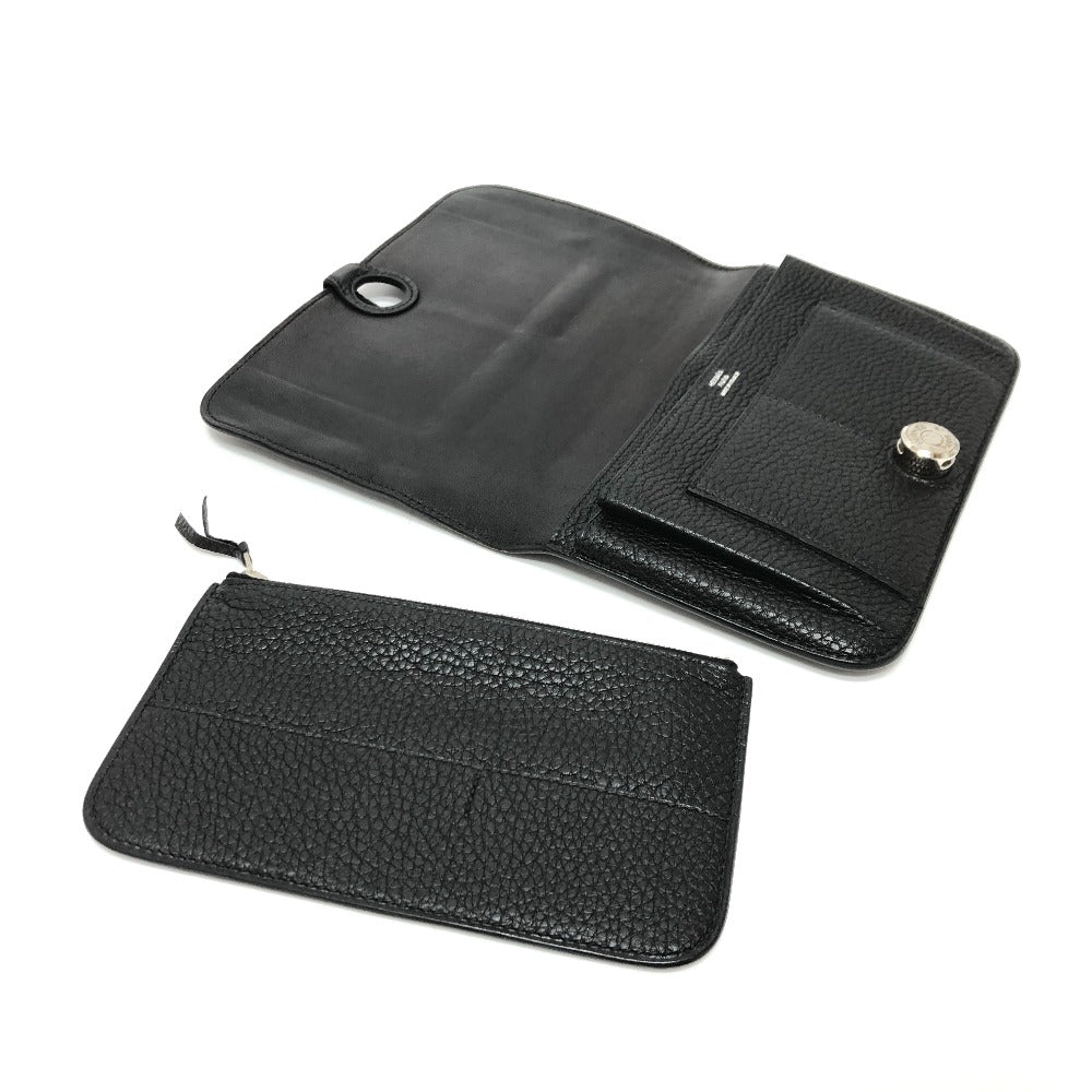 HERMES Long Wallet Purse Togo black Dogon GM Wallet Women Used