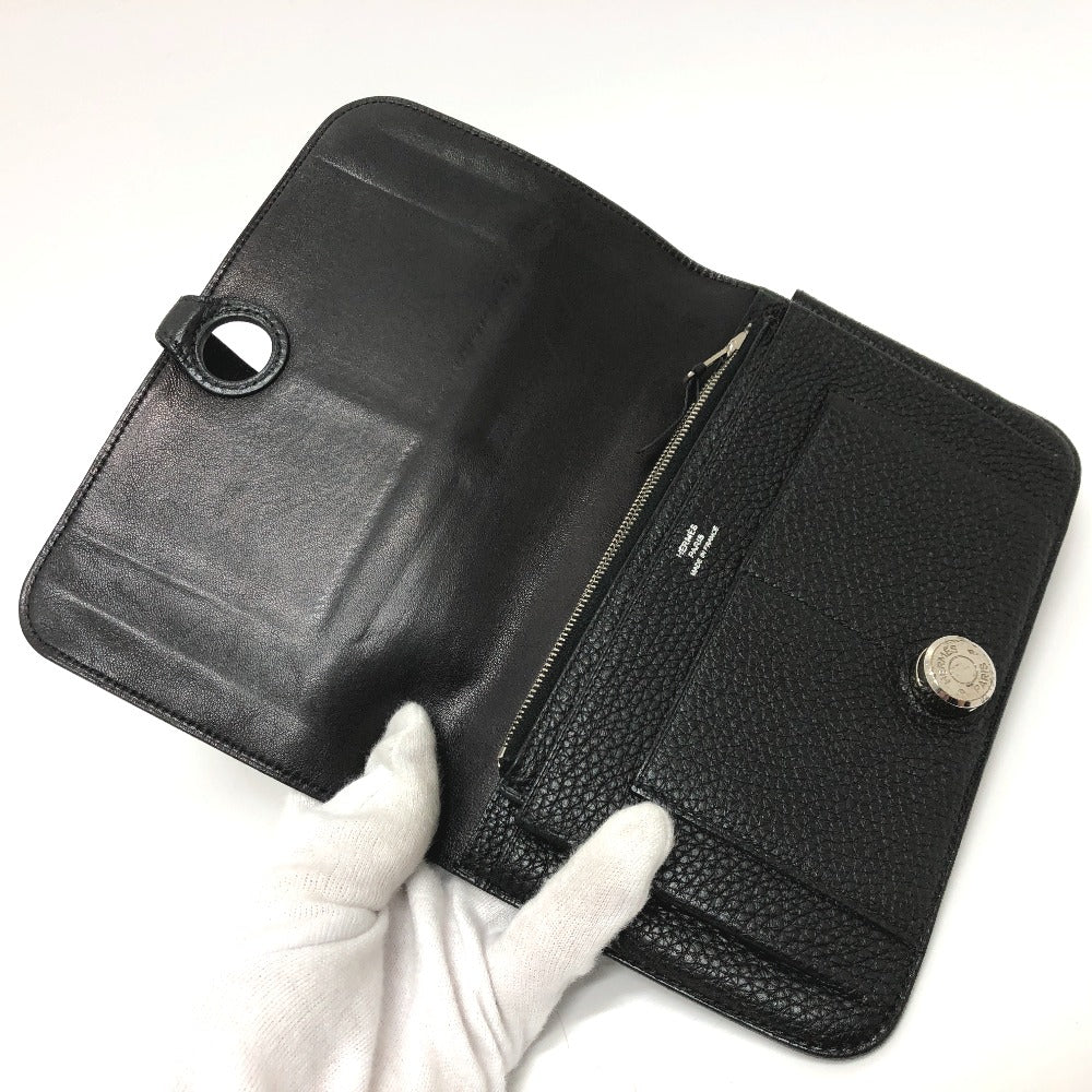 HERMES Long Wallet Purse Togo black Dogon GM Wallet Women Used