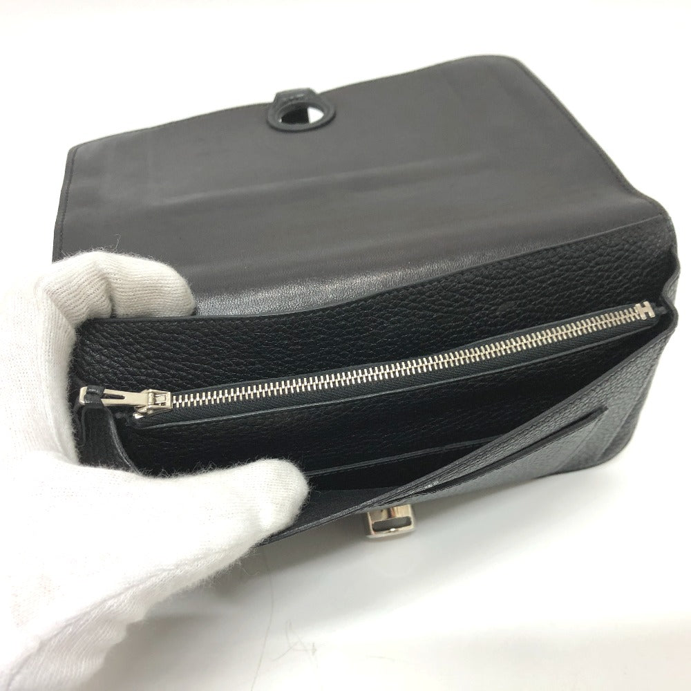 HERMES Long Wallet Purse Togo black Dogon GM Wallet Women Used
