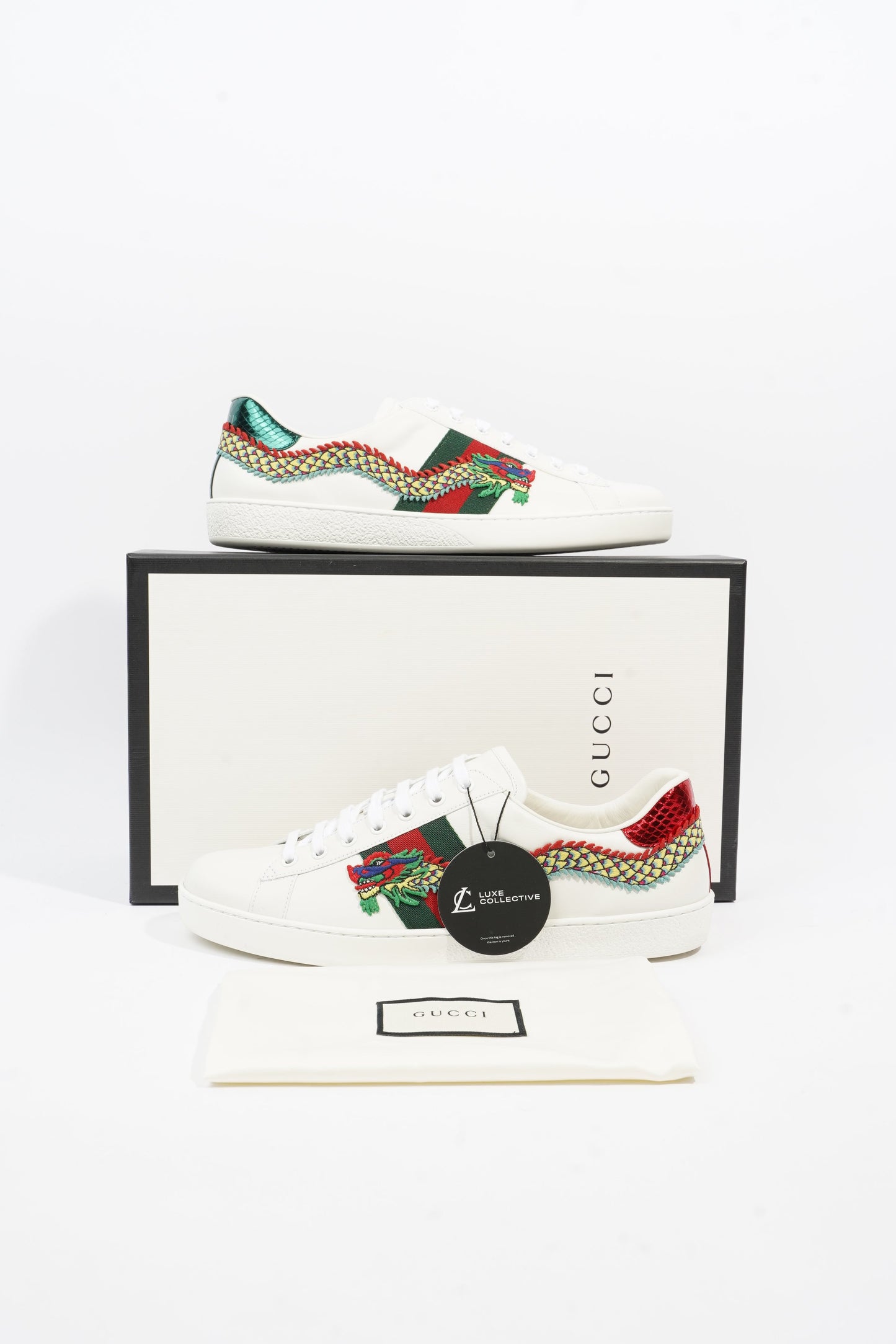 Gucci Ace Dragon White / Green / Red Leather EU 43 UK 9
