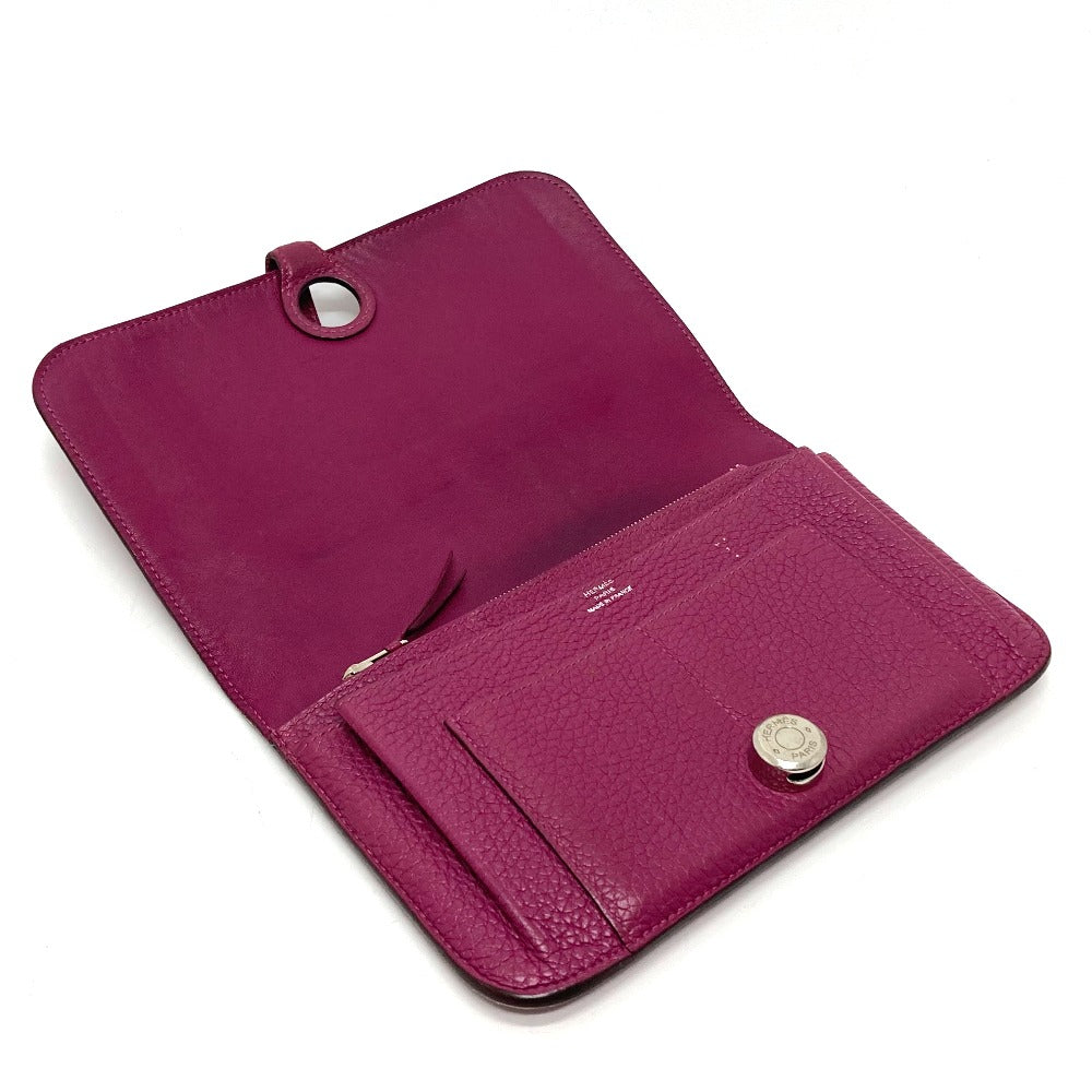 HERMES Folded wallet Taurillon Clemence Purple type Dogon GM unisex(Unisex) Used