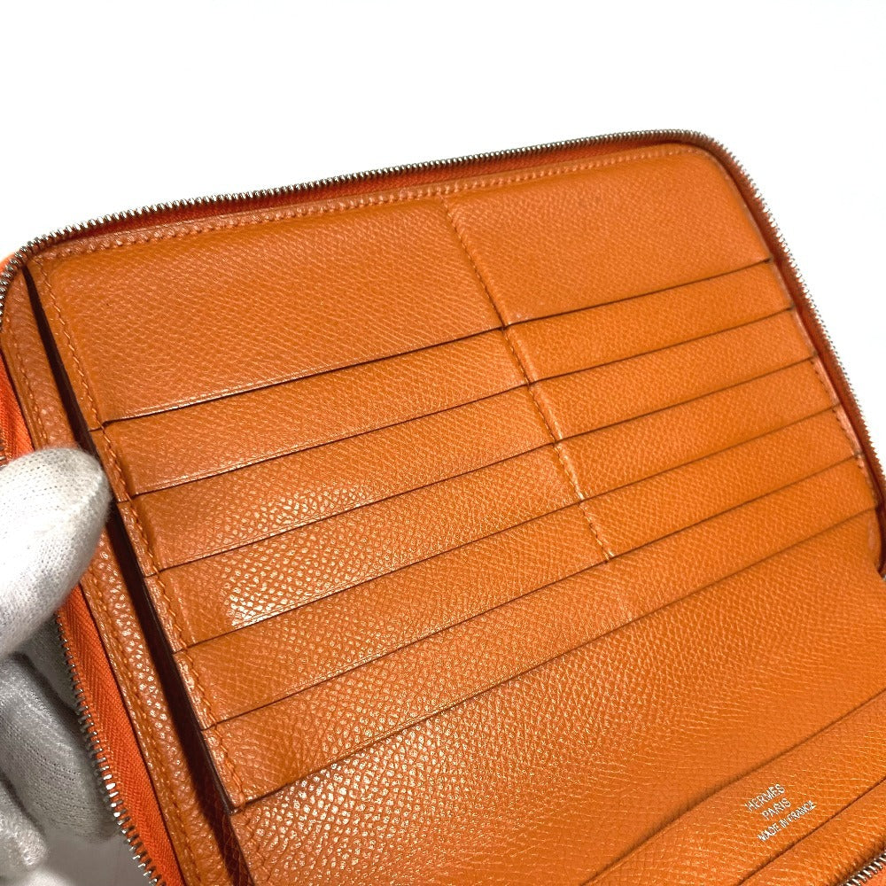 HERMES Long Wallet Purse leather Orange Azap Integral unisex(Unisex) Used