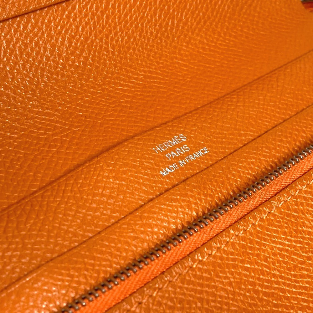 HERMES Long Wallet Purse leather Orange Azap Integral unisex(Unisex) Used