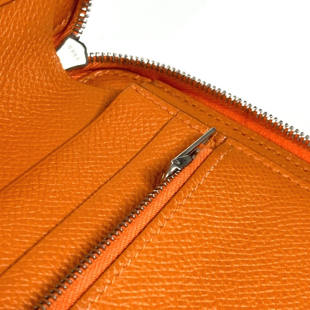 HERMES Long Wallet Purse leather Orange Azap Integral unisex(Unisex) Used