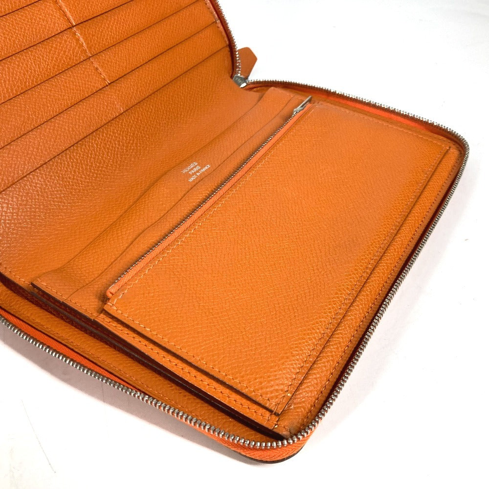 HERMES Long Wallet Purse leather Orange Azap Integral unisex(Unisex) Used