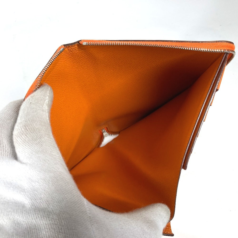 HERMES Long Wallet Purse leather Orange Azap Integral unisex(Unisex) Used