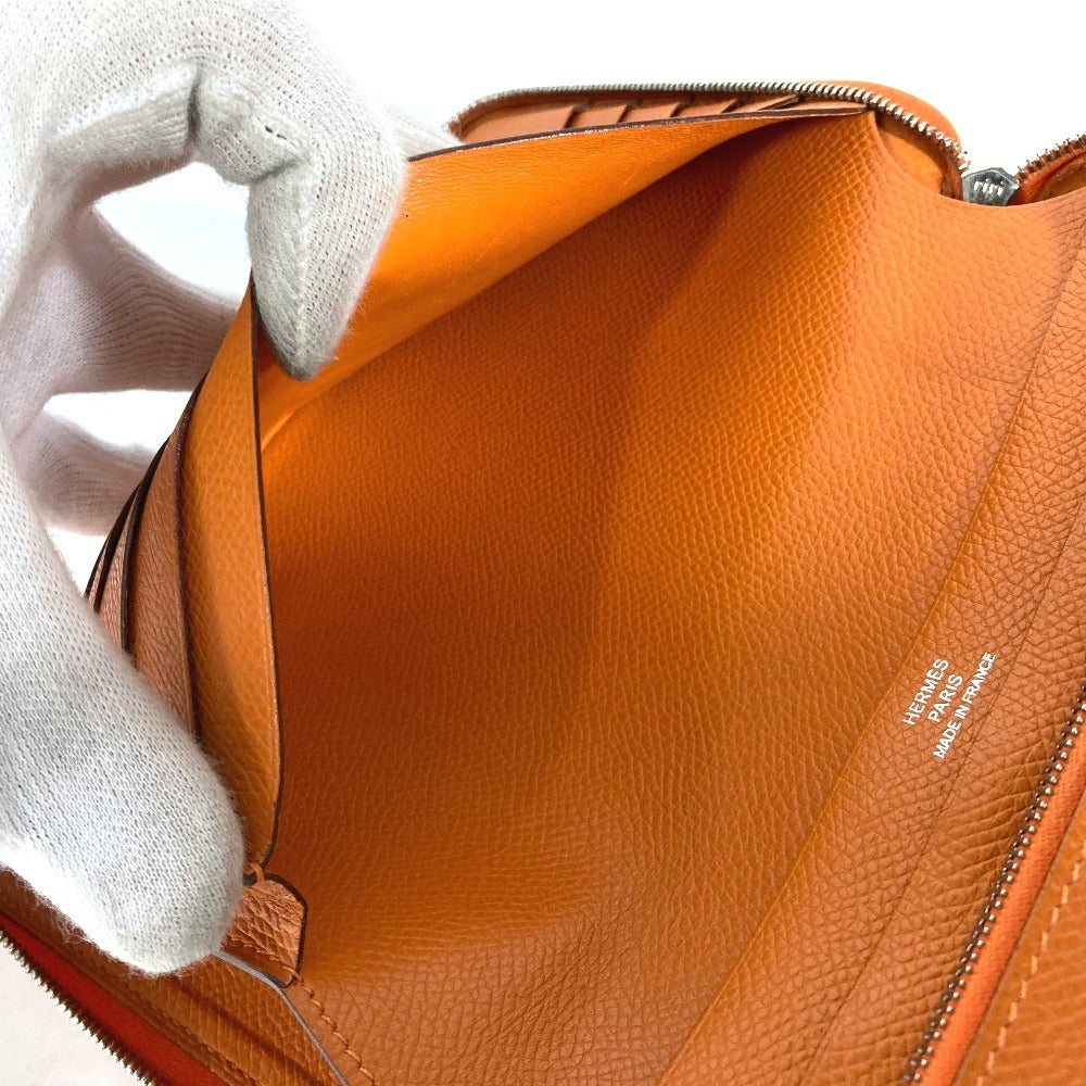 HERMES Long Wallet Purse leather Orange Azap Integral unisex(Unisex) Used