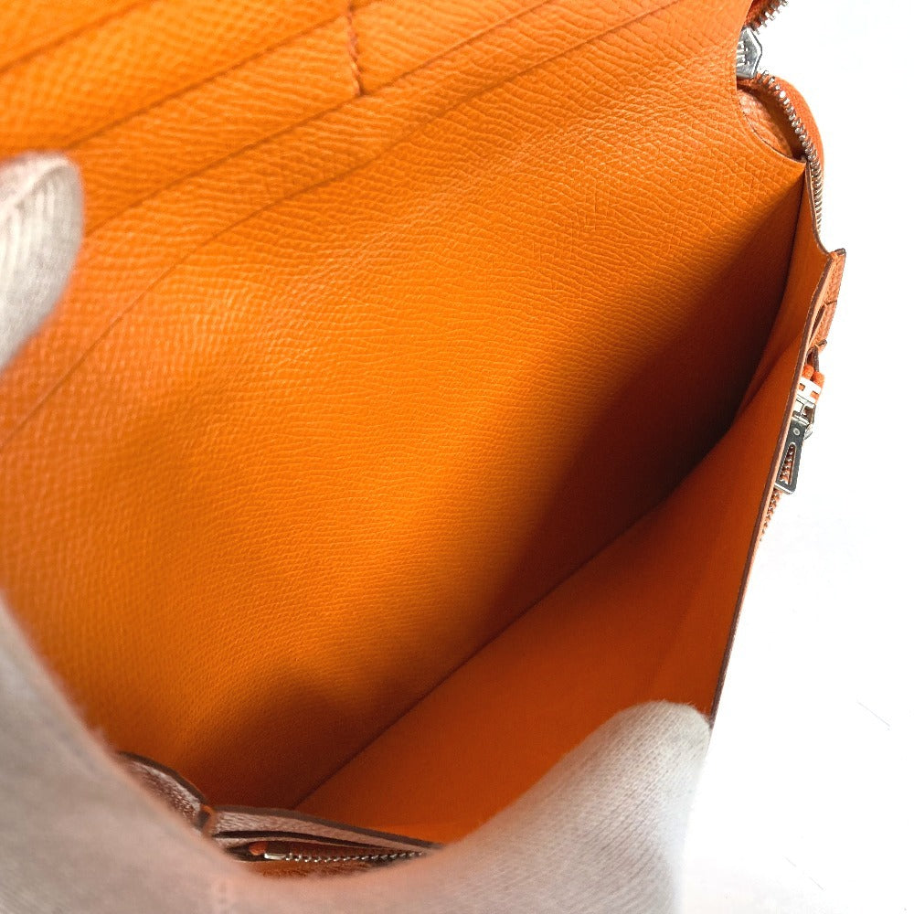 HERMES Long Wallet Purse leather Orange Azap Integral unisex(Unisex) Used