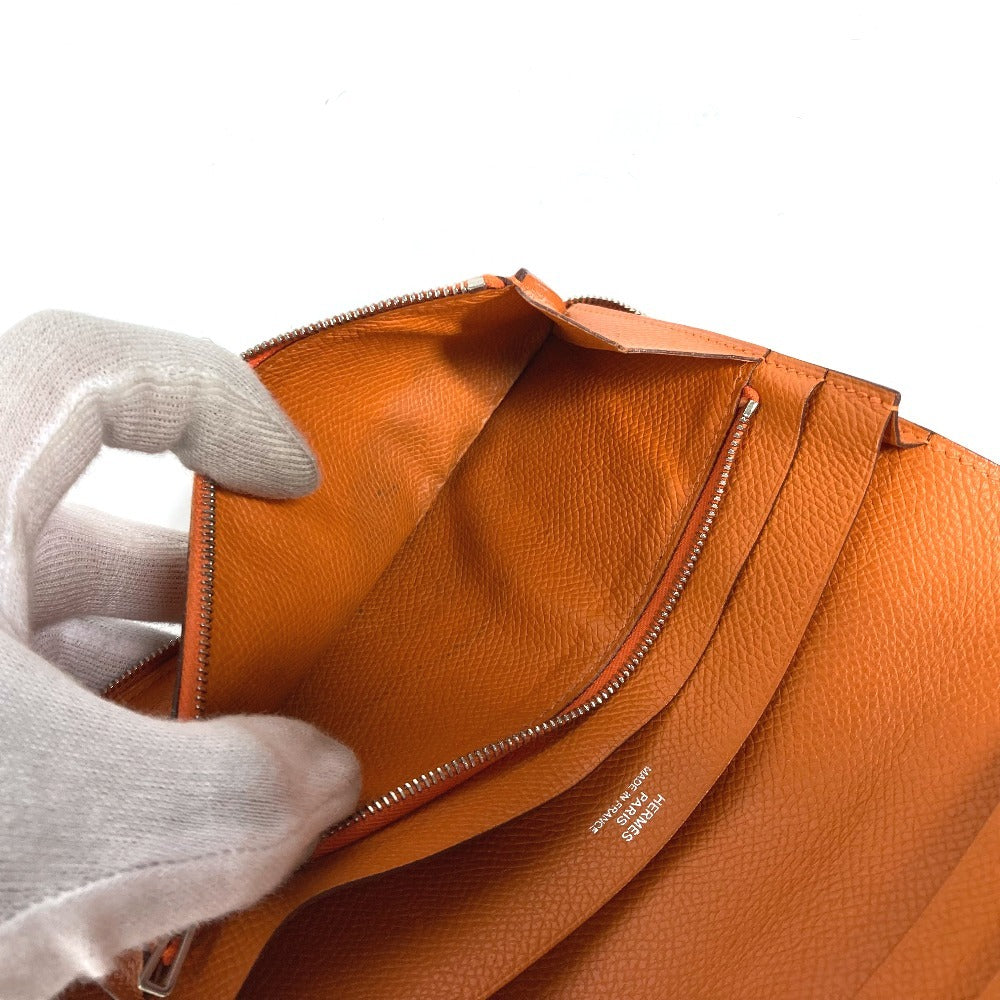 HERMES Long Wallet Purse leather Orange Azap Integral unisex(Unisex) Used