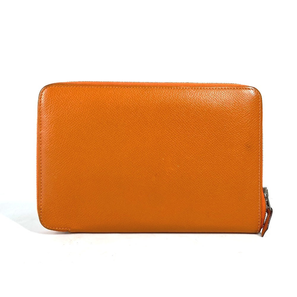HERMES Long Wallet Purse leather Orange Azap Integral unisex(Unisex) Used