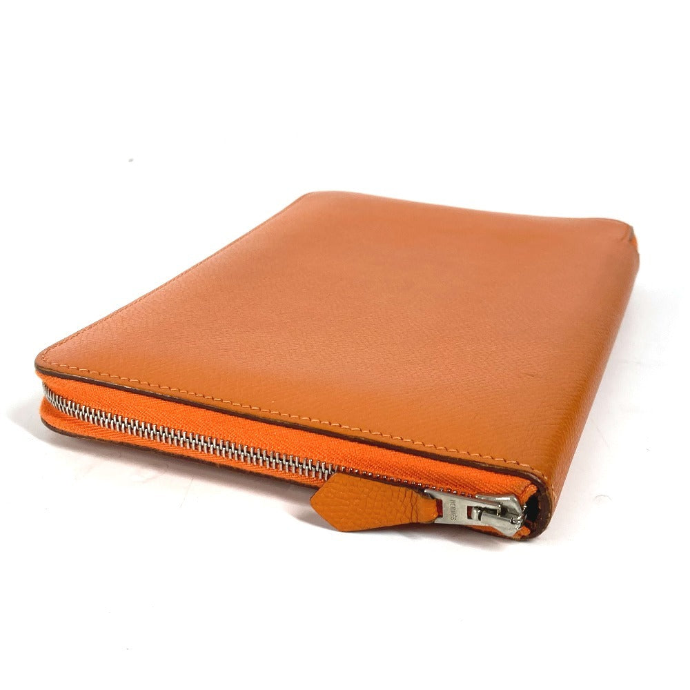 HERMES Long Wallet Purse leather Orange Azap Integral unisex(Unisex) Used